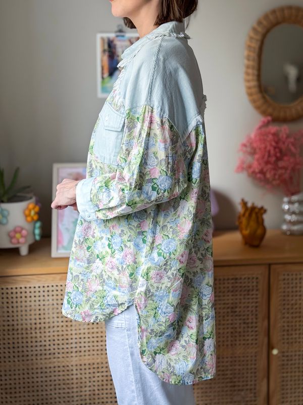Flower Denim Oversized Shirt
