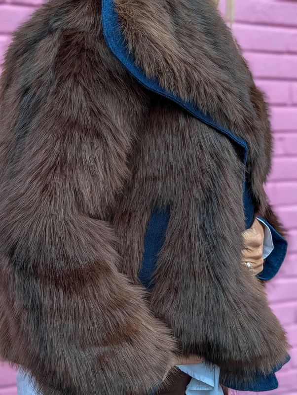 Fake Fur With Denim Jacket Qnuz
