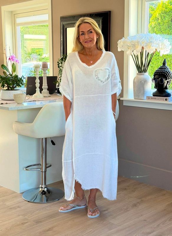 Sequin Heart Linen Dress