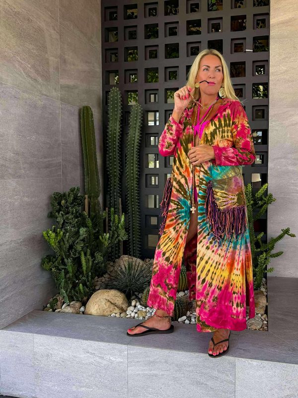 Tie Dye Fringe Kimono