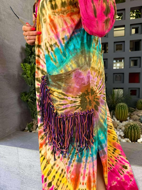 Tie Dye Fringe Kimono