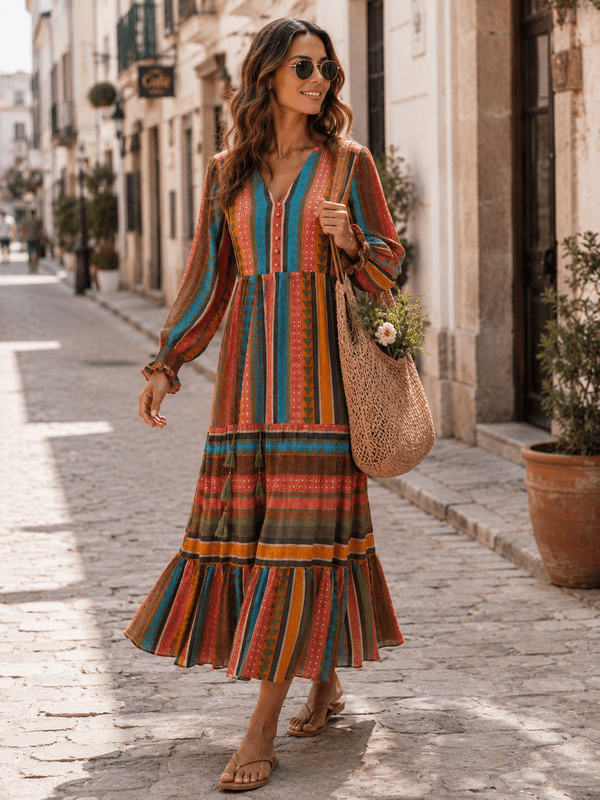 Gina Stripe Dress w/tassels  Last Queen 