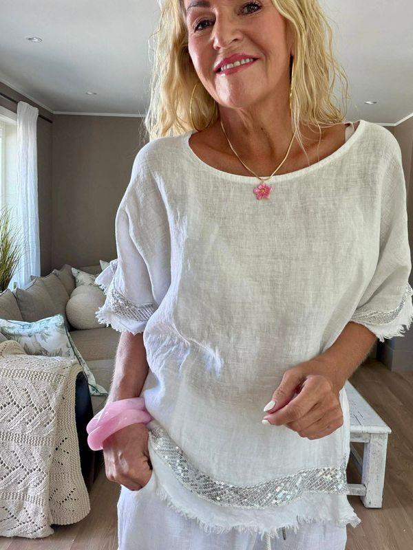 Sequin Linen Tee