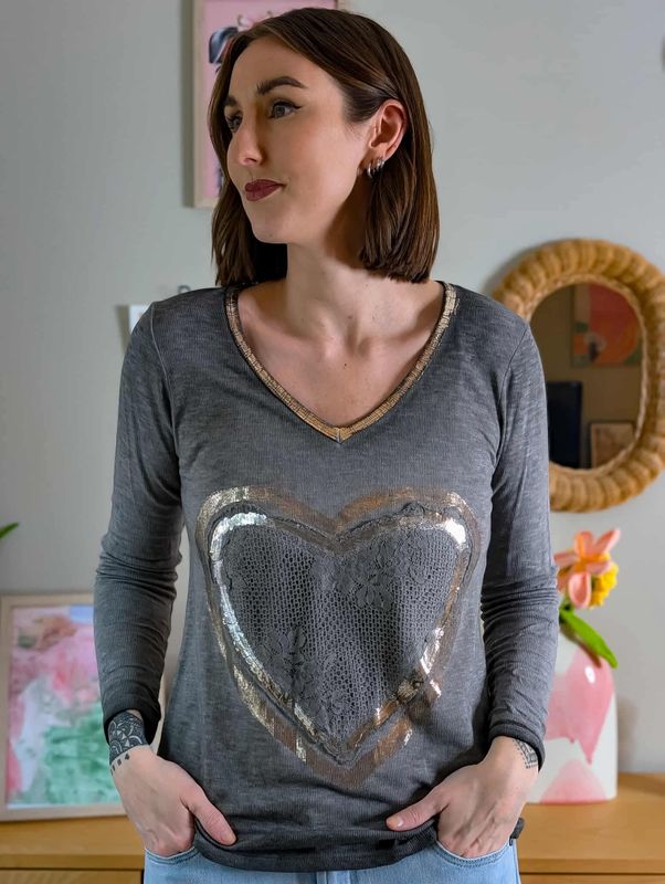 Heart Shimmer Basic Ribbed Sweater