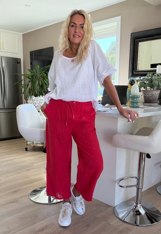Red Linen Culotte Pant
